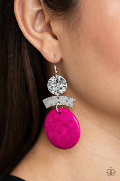 Diva Of My Domain - Paparazzi - Pink Wood Silver Hammered Disc Earrings
