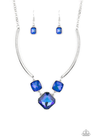 Divine IRIDESCENCE - Paparazzi - Blue Iridescent Gem Silver Life of the Party Necklace