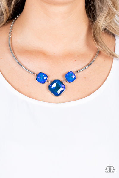 Divine IRIDESCENCE - Paparazzi - Blue Iridescent Gem Silver Life of the Party Necklace