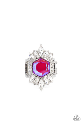 Divine Intervention - Paparazzi - Pink Iridescent Gem White Rhinestone 2021 Convention Exclusive Ring