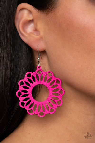 Dominican Daisy - Paparazzi - Pink Floral Wood Earrings