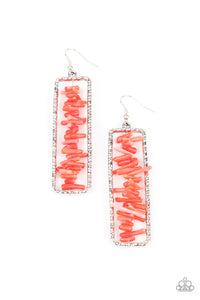 Don't QUARRY, Be Happy - Paparazzi - Red Stacked Rock Silver Hammered Rectangle Earrings