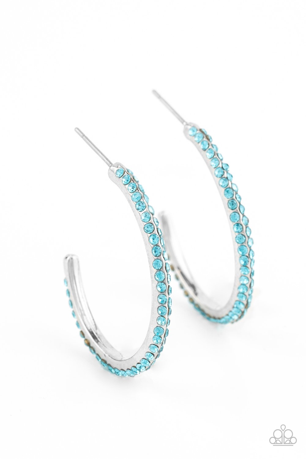 Don't Think Twice - Paparazzi - Blue Rhinestone Silver Hoop Earrings