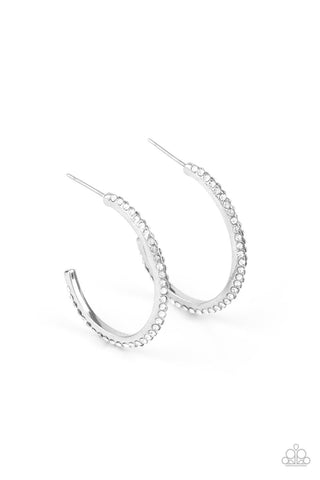 Don't Think Twice - Paparazzi - White Rhinestone Silver Hoop Earrings