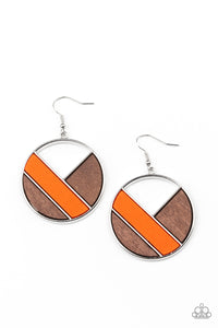 Don't Be MODest - Paparazzi - Orange and Brown Wood Earrings