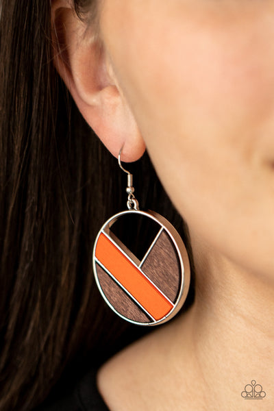 Don't Be MODest - Paparazzi - Orange and Brown Wood Earrings