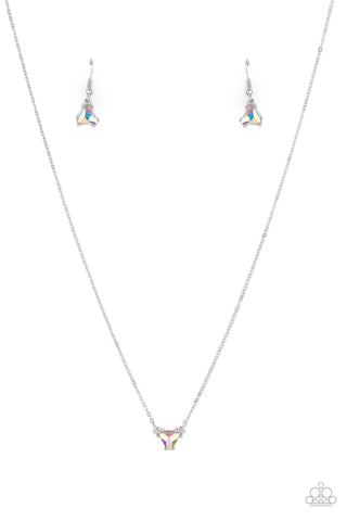 Downright Dainty - Paparazzi - Multi Iridescent Triangle Rhinestone Pendant Necklace