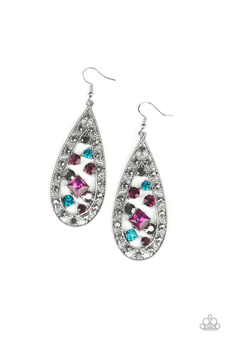 Drop-Dead Dazzle - Paparazzi - Multi Blue Pink Purple Hematite Rhinestone Teardrop Earrings