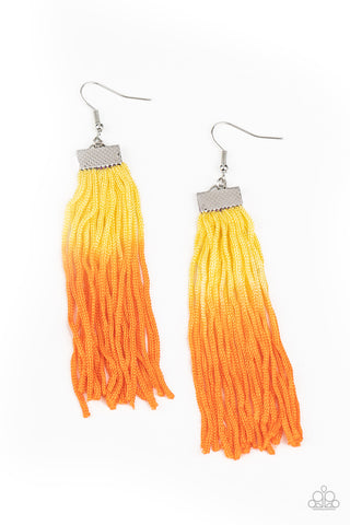 Dual Immersion - Paparazzi - Yellow and Orange Ombre Tassel Earrings