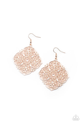 Dubai Detour - Paparazzi - Rose Gold Floral Filigree Earrings