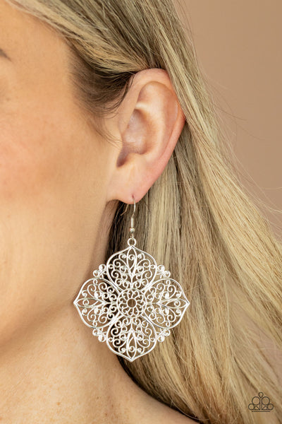 Dubai Detour - Paparazzi -Silver Floral Filigree Earrings