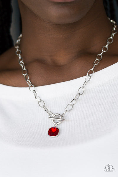 Dynamite Dazzle - Paparazzi - Red Gem Silver Toggle Necklace