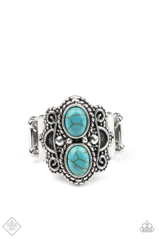 Eco Essence - Paparazzi - Blue Turquoise Stones Silver Studded Rope Like Ring