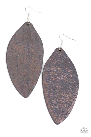 Eden Radiance - Paparazzi - Multi Oil Spill Iridescent Leather Leaf Earrings