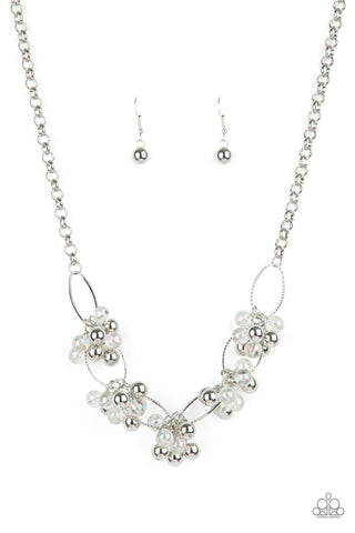Effervescent Ensemble - Paparazzi - Multi Iridescent and Silver Bead Cluster Life of the Party Necklace