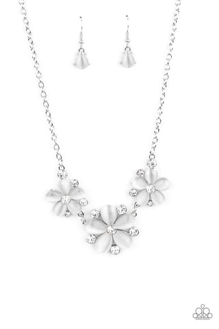 Effortlessly Efflorescent - Paparazzi - White Moonstone Cat's Eye Floral Necklace