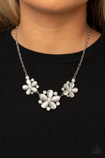 Effortlessly Efflorescent - Paparazzi - White Moonstone Cat's Eye Floral Necklace