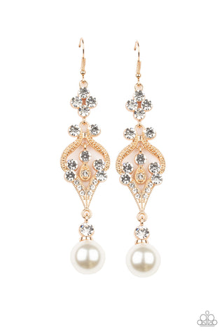 Elegantly Extravagant - Paparazzi - Gold Floral Frame White Pearl Earrings