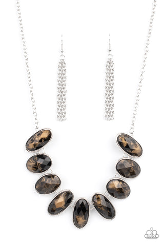 Elliptical Episode - Paparazzi - Black and Gold Smoky Oval Necklace