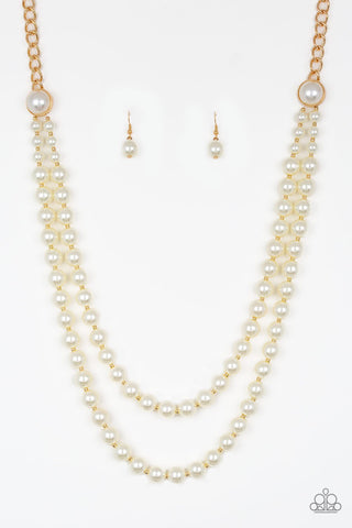 Endless Elegance - Paparazzi - Gold and White Pearl Necklace