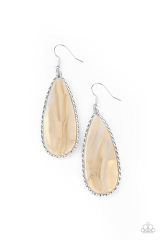 Ethereal Eloquence - Paparazzi - White Marble Acrylic Silver Frame Teardrop Earrings