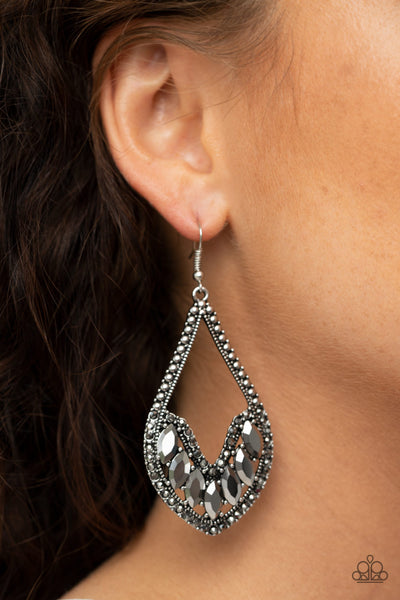 Ethereal Expressions - Paparazzi - Silver Hematite Rhinestone Teardrop Earrings