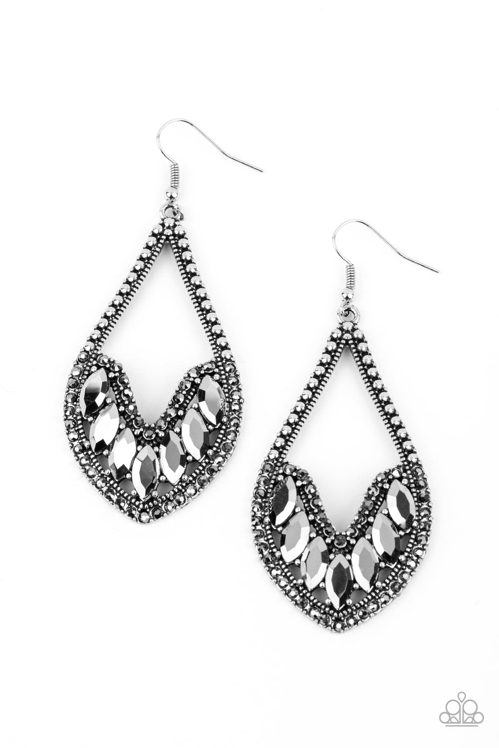 Ethereal Expressions - Paparazzi - Silver Hematite Rhinestone Teardrop Earrings