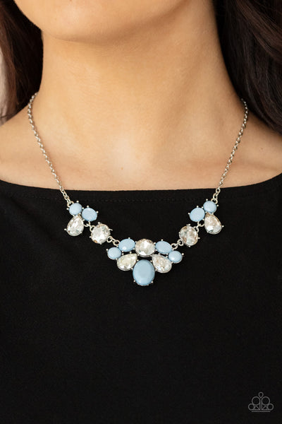 Ethereal Romance - Paparazzi - Light Blue Bead White Rhinestone Necklace