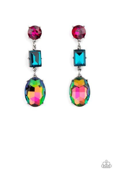 Extra Envious - Paparazzi - Multi Oil Spill Pink Blue Gem 2021 Convention Exclusive Post Earrings