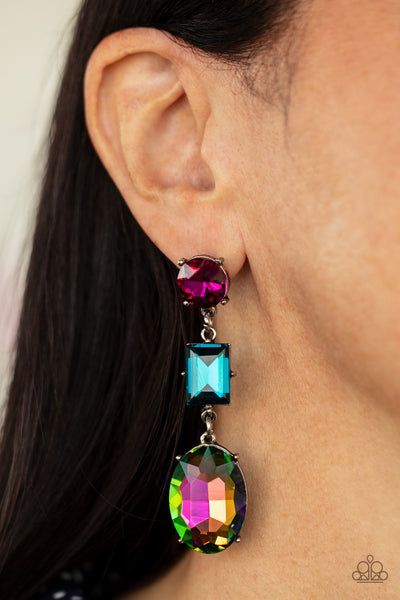 Extra Envious - Paparazzi - Multi Oil Spill Pink Blue Gem 2021 Convention Exclusive Post Earrings