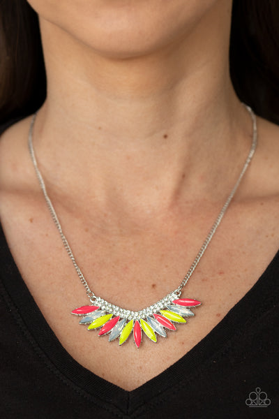 Extra Extravaganza - Paparazzi - Multi Opalescent Neon Yellow and Pink Frame Necklace