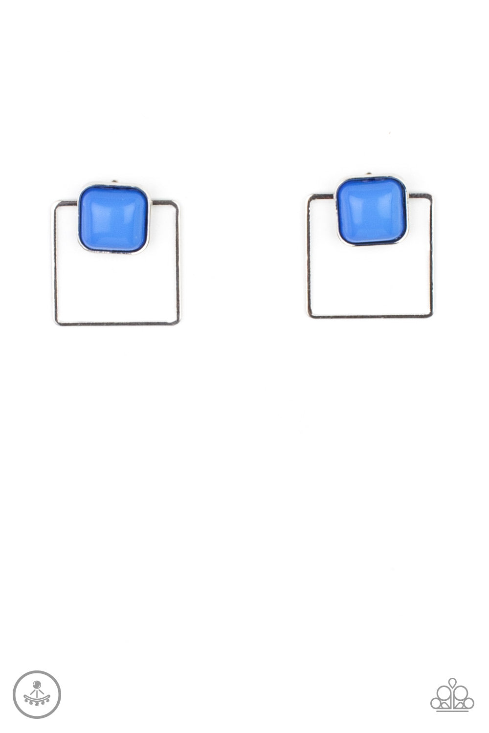 FLAIR and Square - Paparazzi - Blue Bead Silver Square Jacket Post Earrings