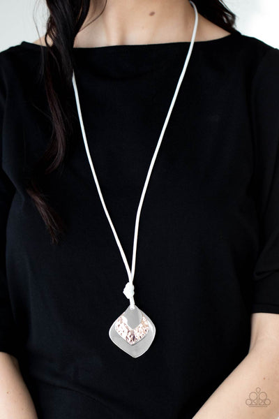 Face The ARTIFACTS - Paparazzi - White Cording Hammered Silver and Copper Pendant Necklace