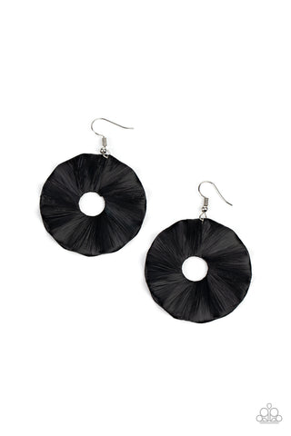 Fan the Breeze - Paparazzi - Black Crepe Paper Wrapped Circular Earrings