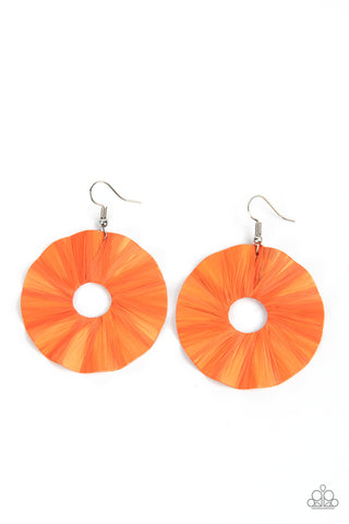 Fan the Breeze - Paparazzi - Orange Crepe Paper Wrapped Circular Earrings