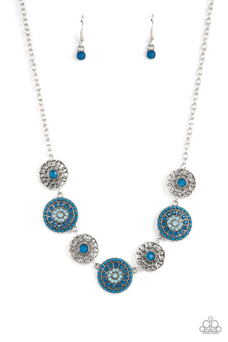 Farmers Market Fashionista - Paparazzi - Blue Rhinestone Filigree Circle Necklace