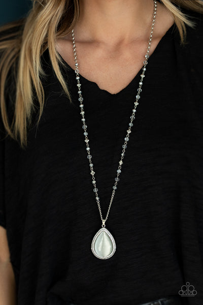 Fashion Flaunt - Paparazzi - White Moonstone Teardrop Necklace