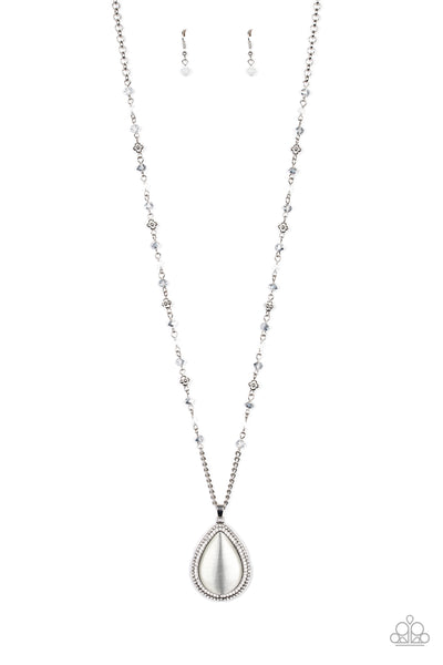 Fashion Flaunt - Paparazzi - White Moonstone Teardrop Necklace