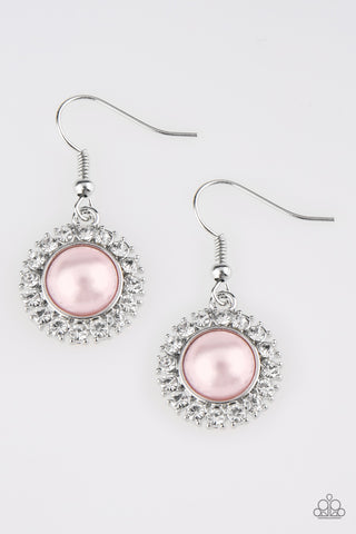 Fashion Show Celebrity - Paparazzi - Pink Pearl White Rhinestone Earrings