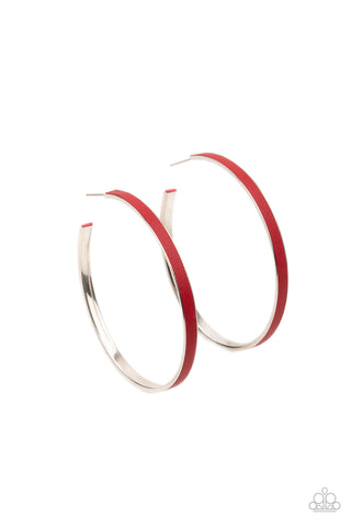 Fearless Flavor - Paparazzi - Red Leather Silver Hoop Earrings