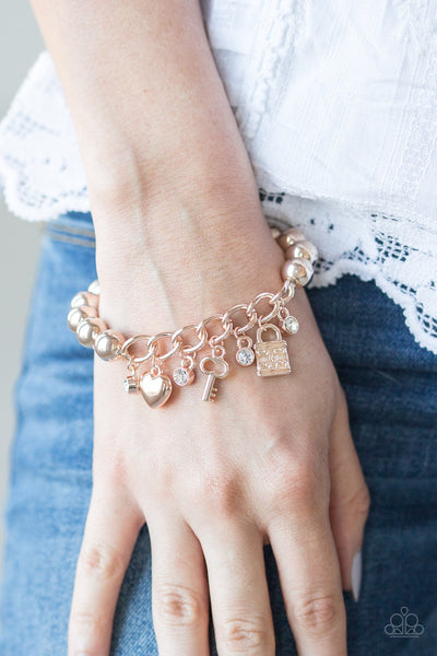 Feelin Flirtatious - Paparazzi - Rose Gold Charm Stretch Bracelet