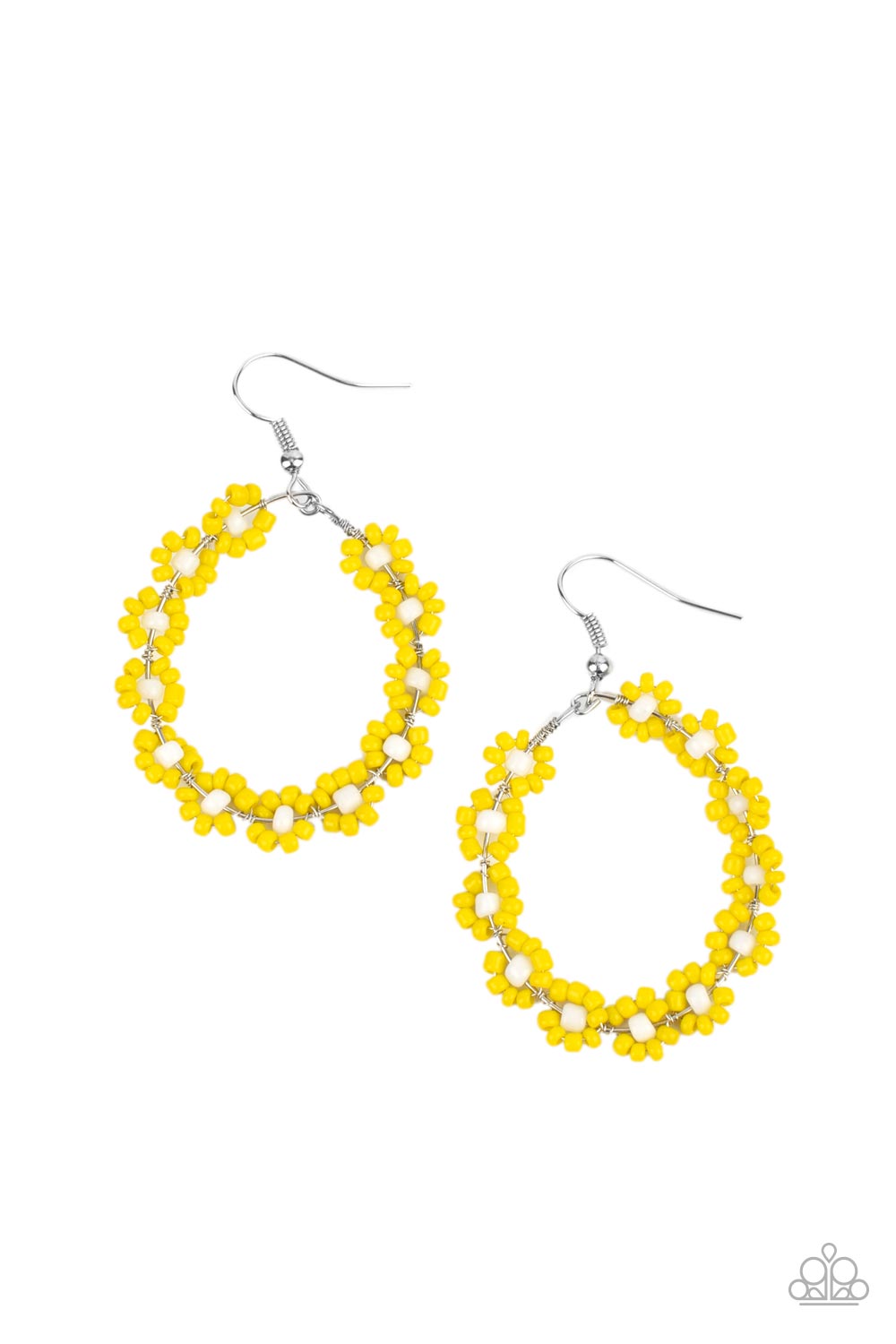 Festively Flower Child - Paparazzi - Yellow Seed Bead Flower Earrings