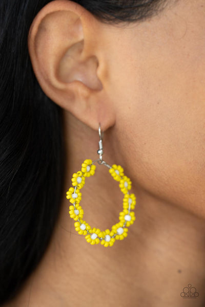 Festively Flower Child - Paparazzi - Yellow Seed Bead Flower Earrings