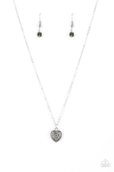 Fierce Flirt - Paparazzi - Silver Heart Smoky Rhinestone Pendant Necklace