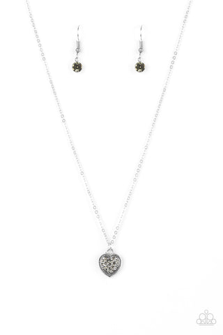 Fierce Flirt - Paparazzi - Silver Heart Smoky Rhinestone Pendant Necklace