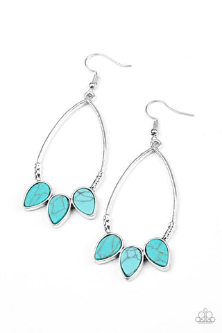 Fierce Frontier - Paparazzi - Blue Turquoise Silver Teardrop Frame Earrings