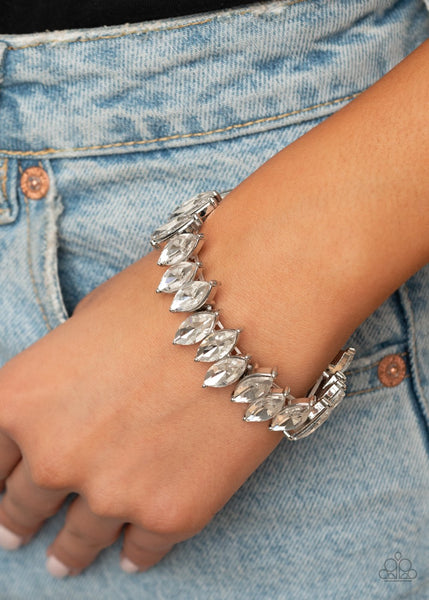 Fiercely Fragmented - Paparazzi - White Marquise Rhinestone Stretchy Bracelet