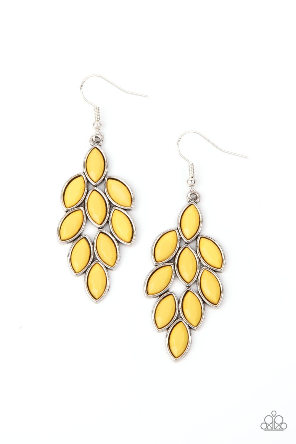 Flamboyant Foliage - Paparazzi - Yellow Bead Leaf Design Silver Earrings