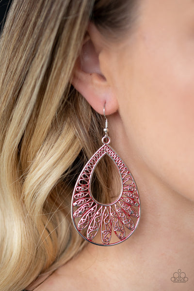 Flamingo Flamenco - Paparazzi - Red Filigree Teardrop Earrings