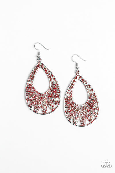 Flamingo Flamenco - Paparazzi - Red Filigree Teardrop Earrings